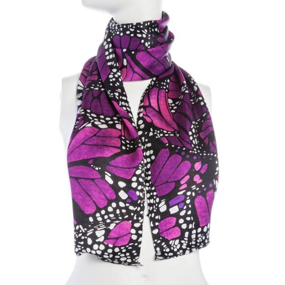 Pineda Covalin 100% Silk Double-Sided Long Jacquard Scarf Butterfly Mariposa - Picture 1 of 8